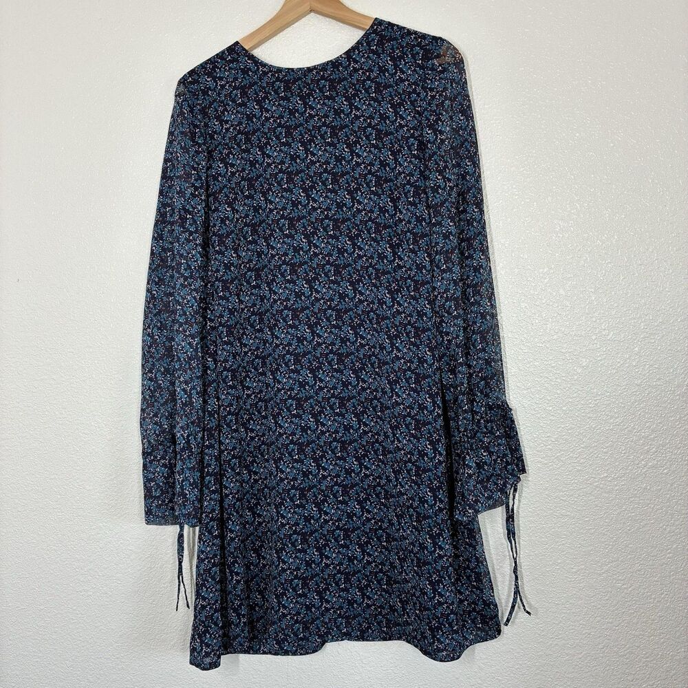 A Pea In The Pod Maternity Dress Womens M Blue Floral Chiffon Bell Sleeve Lined